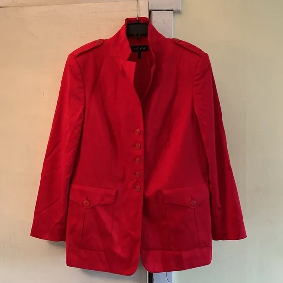 Escada Cotton Stretch Gorgeous Red Logo Button Lined Jacket